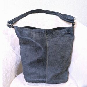 Derek Alexander Distressed Leather Hobo Bag Dark Blue Gray Slouchy Crossbody
